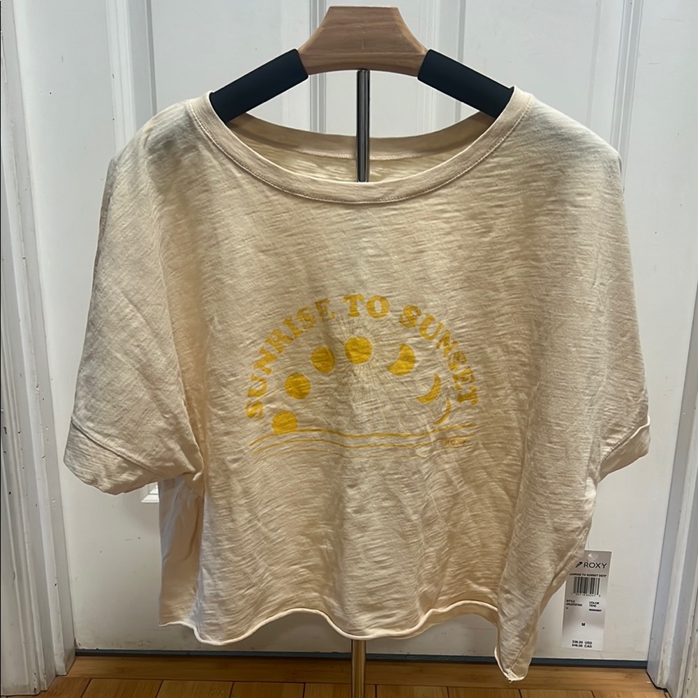 Roxy Cream and Yellow Crop Tee Short Sleeve
